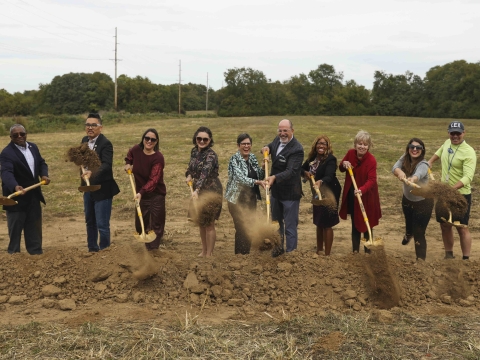 Urban County Councilmembers and Mayor Linda Gorton use shovels to ceremoniously break ground at the new park