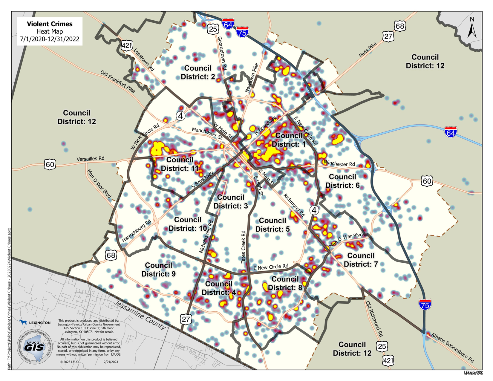 Violent Crime Heat Map by Council District