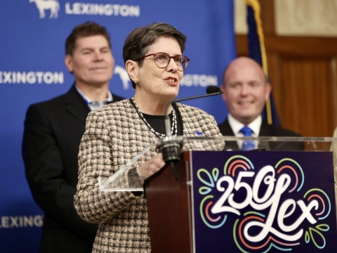 Mayor Linda Gorton speaks at Lexington's New Year's celebration news conference