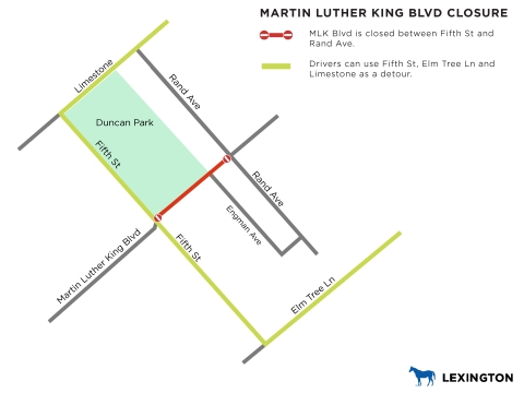 a map showing MLK closed between Fifth Street and Rand Avenue